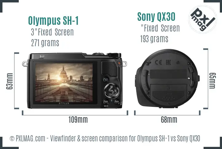 Olympus SH-1 vs Sony QX30 Screen and Viewfinder comparison