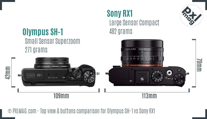 Olympus SH-1 vs Sony RX1 top view buttons comparison
