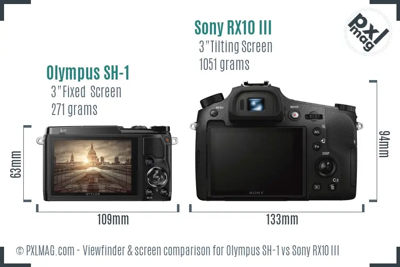 Olympus SH-1 vs Sony RX10 III Screen and Viewfinder comparison