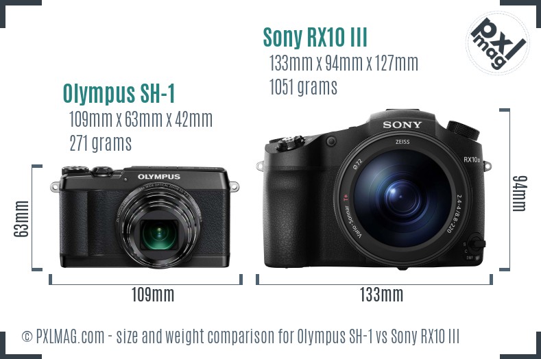 Olympus SH-1 vs Sony RX10 III size comparison