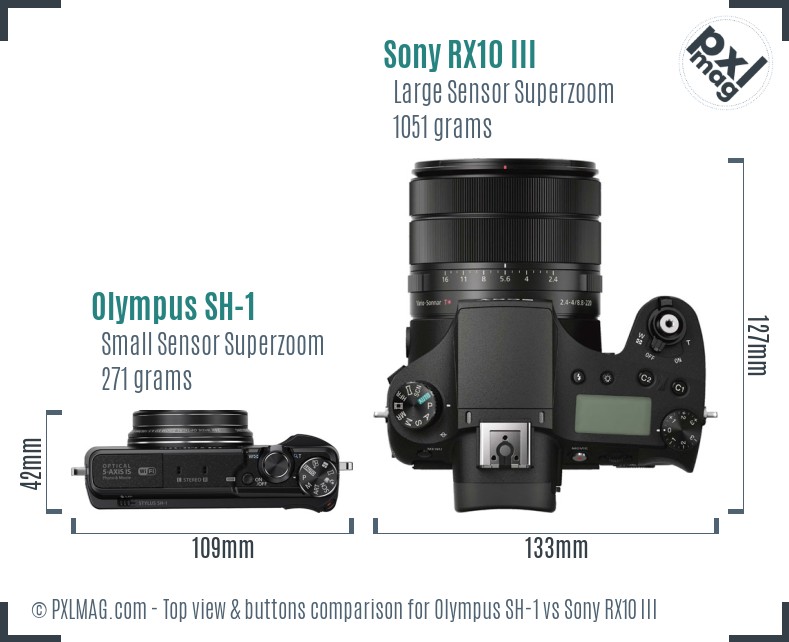 Olympus SH-1 vs Sony RX10 III top view buttons comparison