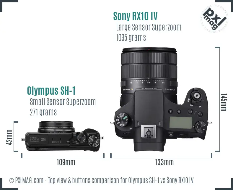 Olympus SH-1 vs Sony RX10 IV top view buttons comparison