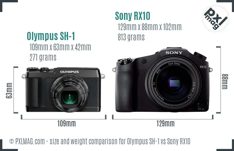 Olympus SH-1 vs Sony RX10 size comparison