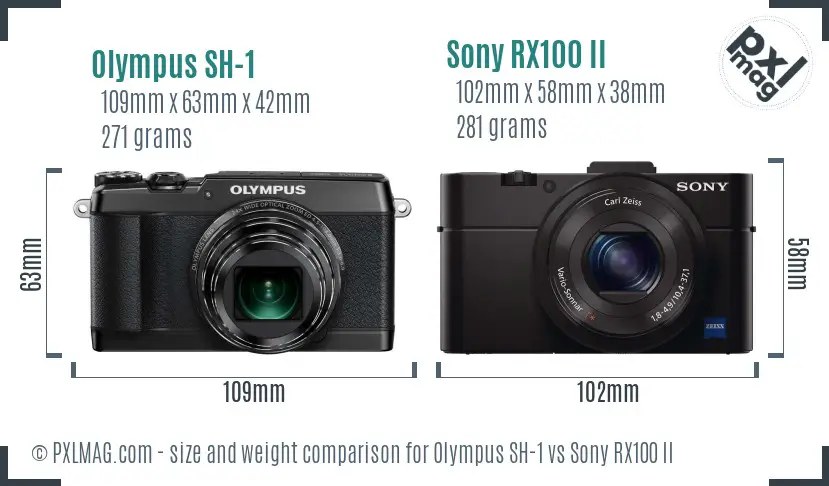 Olympus SH-1 vs Sony RX100 II size comparison