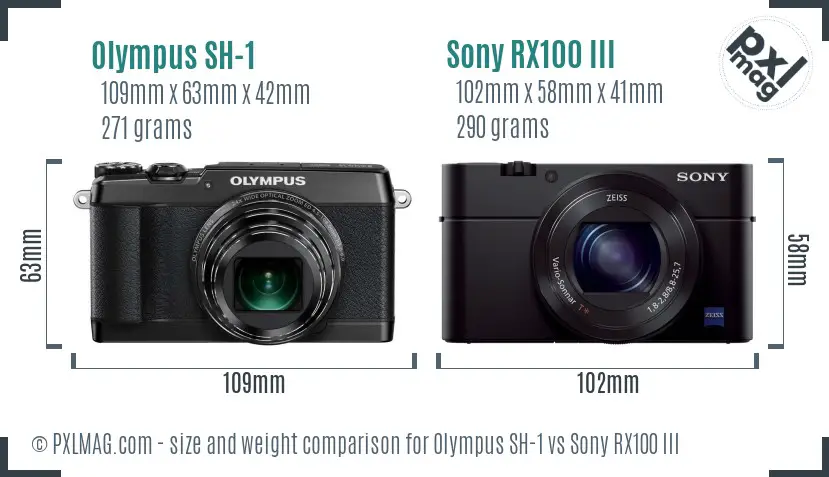 Olympus SH-1 vs Sony RX100 III size comparison
