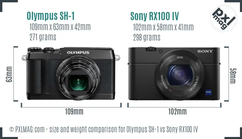 Olympus SH-1 vs Sony RX100 IV size comparison