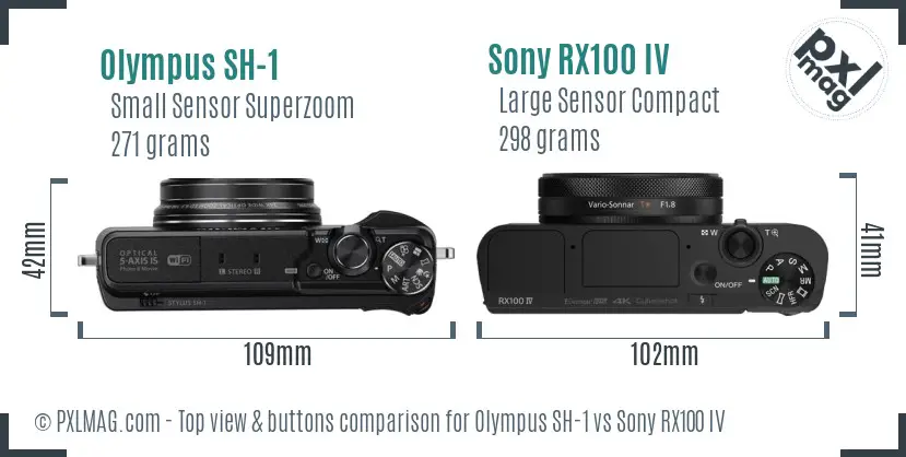 Olympus SH-1 vs Sony RX100 IV top view buttons comparison