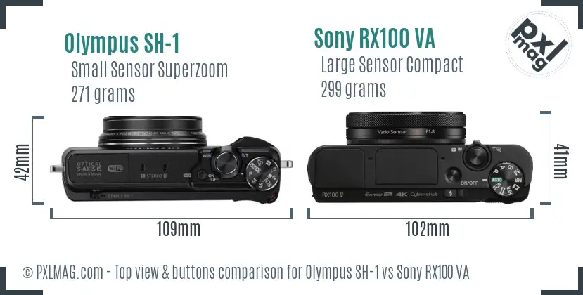 Olympus SH-1 vs Sony RX100 VA top view buttons comparison