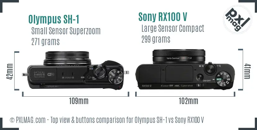 Olympus SH-1 vs Sony RX100 V top view buttons comparison