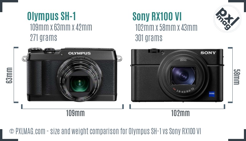 Olympus SH-1 vs Sony RX100 VI size comparison Olympus SH-1 vs Sony RX100 VI size comparison