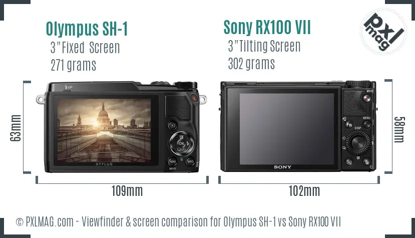 Olympus SH-1 vs Sony RX100 VII Screen and Viewfinder comparison