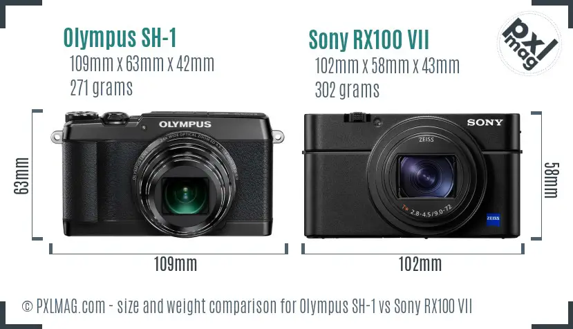 Olympus SH-1 vs Sony RX100 VII size comparison