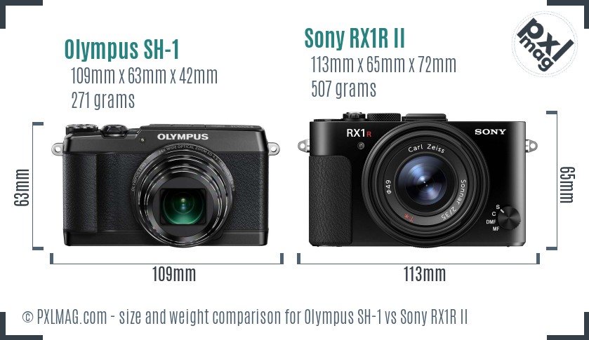 Olympus SH-1 vs Sony RX1R II size comparison