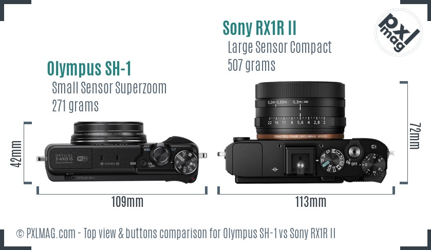 Olympus SH-1 vs Sony RX1R II top view buttons comparison
