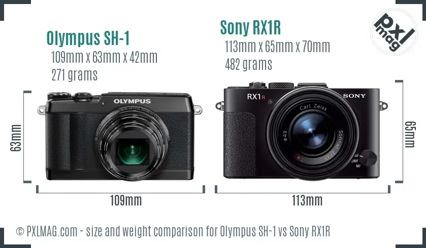 Olympus SH-1 vs Sony RX1R size comparison