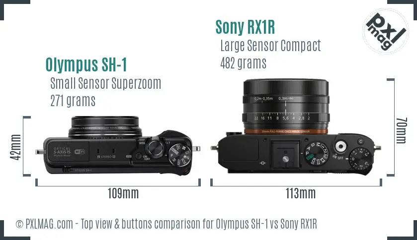 Olympus SH-1 vs Sony RX1R top view buttons comparison