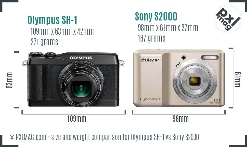 Olympus SH-1 vs Sony S2000 size comparison