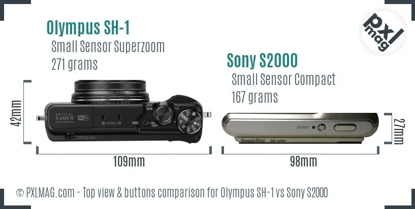Olympus SH-1 vs Sony S2000 top view buttons comparison