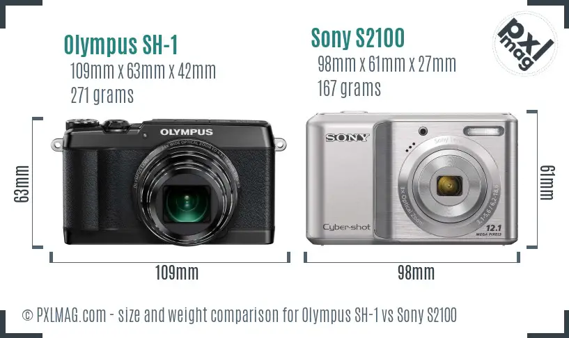 Olympus SH-1 vs Sony S2100 size comparison