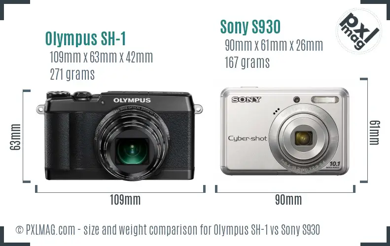 Olympus SH-1 vs Sony S930 size comparison