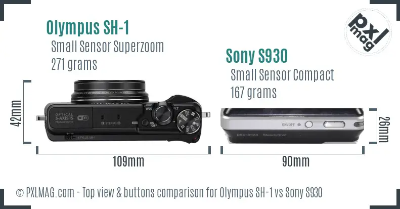 Olympus SH-1 vs Sony S930 top view buttons comparison