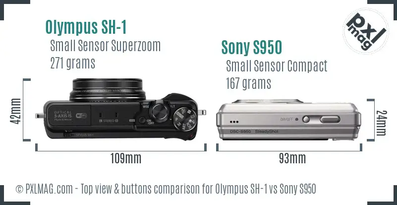Olympus SH-1 vs Sony S950 top view buttons comparison
