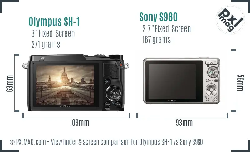 Olympus SH-1 vs Sony S980 Screen and Viewfinder comparison