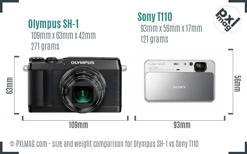 Olympus SH-1 vs Sony T110 size comparison