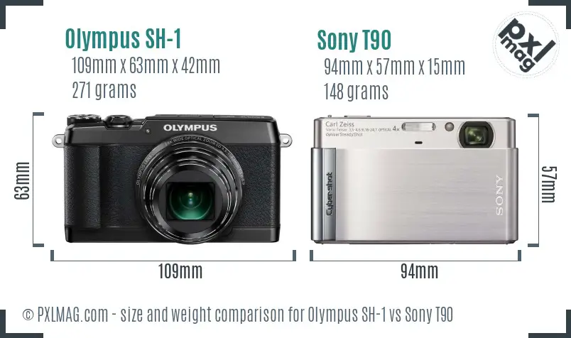 Olympus SH-1 vs Sony T90 size comparison Olympus SH-1 vs Sony T90 size comparison