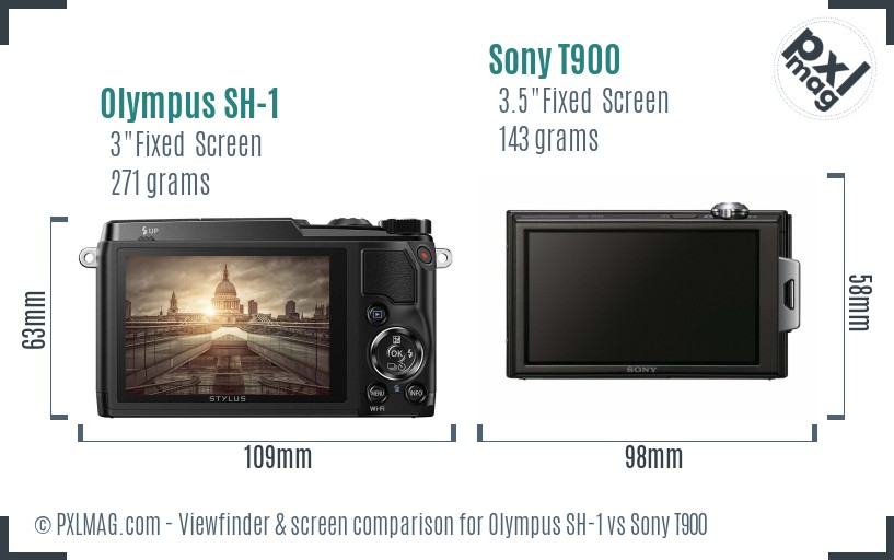 Olympus SH-1 vs Sony T900 Screen and Viewfinder comparison