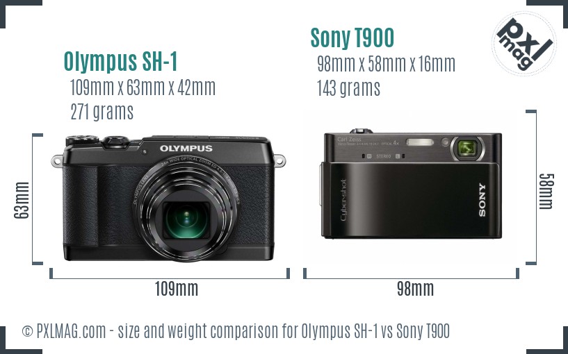 Olympus SH-1 vs Sony T900 size comparison