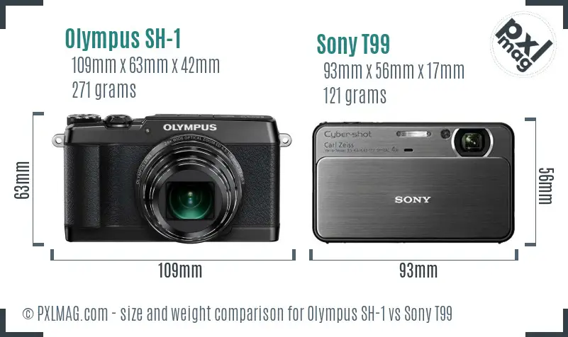 Olympus SH-1 vs Sony T99 size comparison
