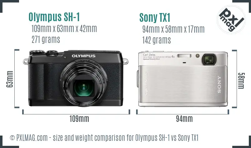 Olympus SH-1 vs Sony TX1 size comparison