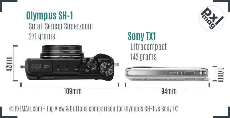 Olympus SH-1 vs Sony TX1 top view buttons comparison