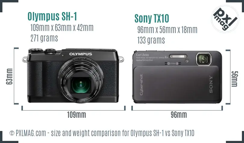 Olympus SH-1 vs Sony TX10 size comparison
