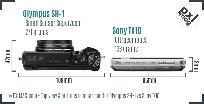 Olympus SH-1 vs Sony TX10 top view buttons comparison