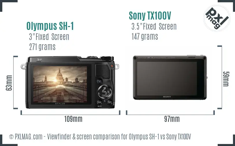 Olympus SH-1 vs Sony TX100V Screen and Viewfinder comparison