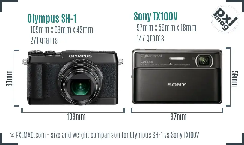 Olympus SH-1 vs Sony TX100V size comparison