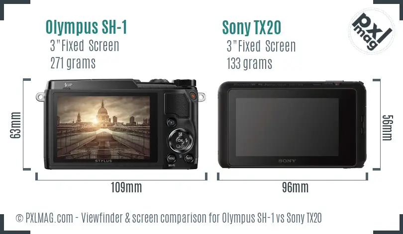 Olympus SH-1 vs Sony TX20 Screen and Viewfinder comparison