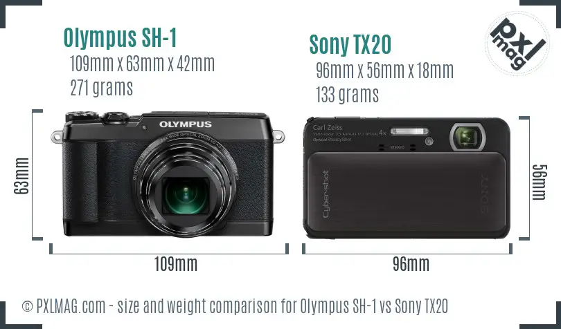 Olympus SH-1 vs Sony TX20 size comparison