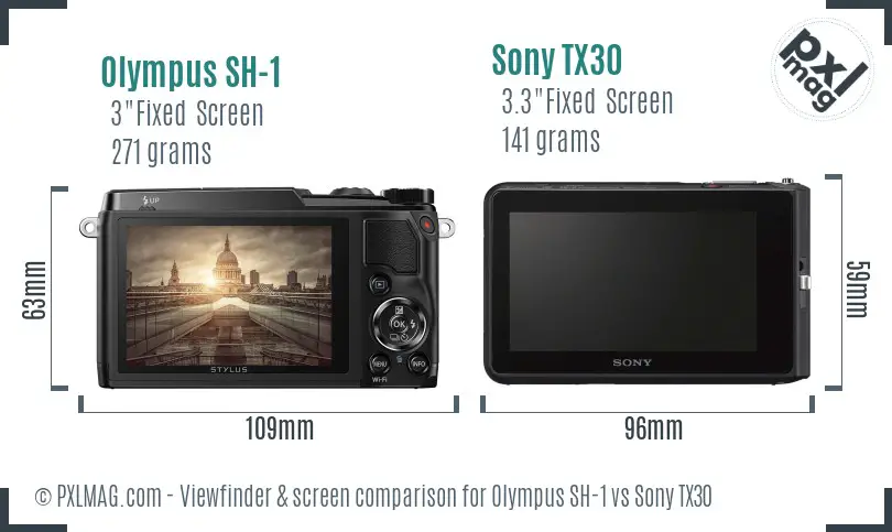 Olympus SH-1 vs Sony TX30 Screen and Viewfinder comparison