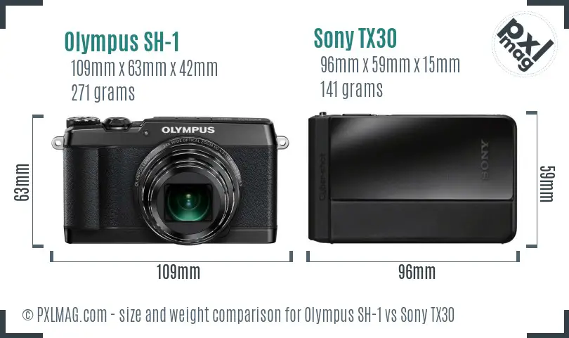 Olympus SH-1 vs Sony TX30 size comparison