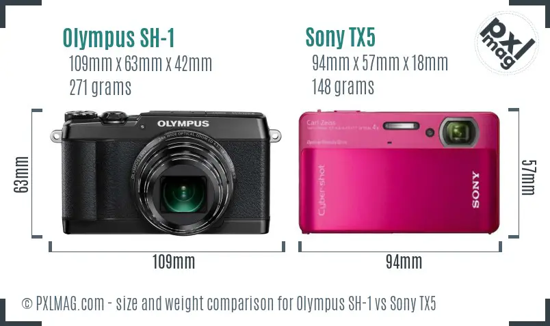 Olympus SH-1 vs Sony TX5 size comparison