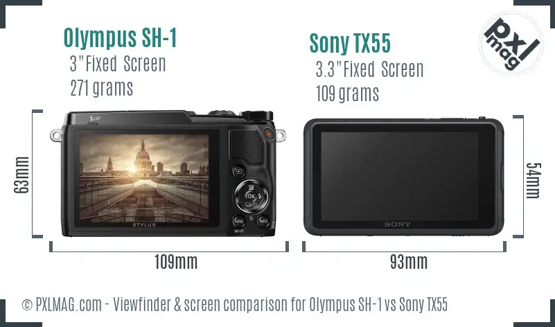 Olympus SH-1 vs Sony TX55 Screen and Viewfinder comparison