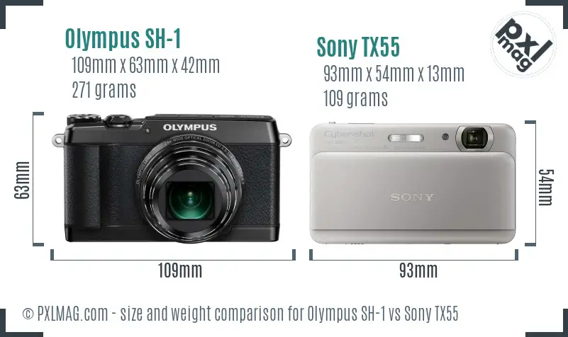 Olympus SH-1 vs Sony TX55 size comparison