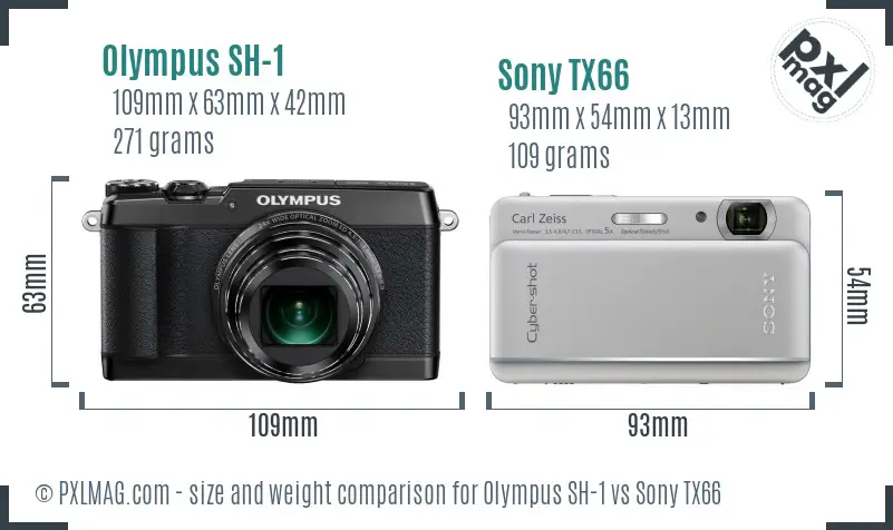 Olympus SH-1 vs Sony TX66 size comparison
