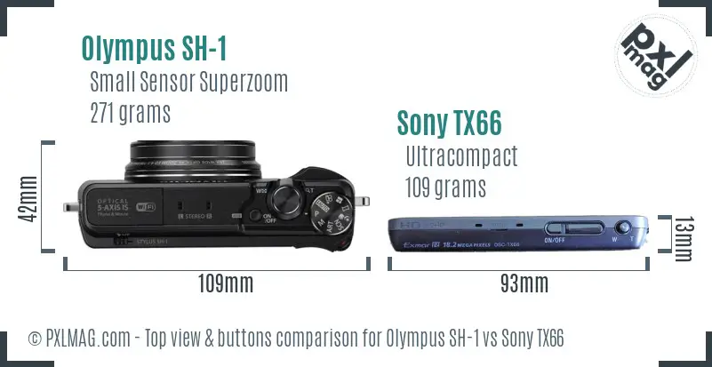 Olympus SH-1 vs Sony TX66 top view buttons comparison