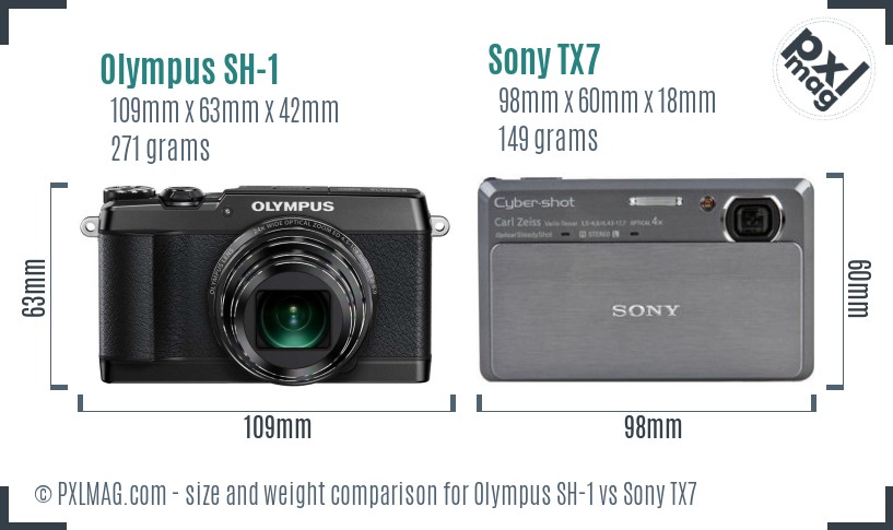 Olympus SH-1 vs Sony TX7 size comparison