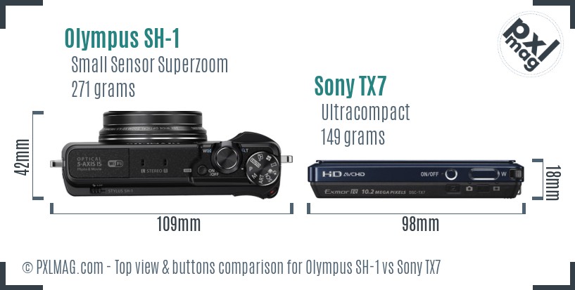 Olympus SH-1 vs Sony TX7 top view buttons comparison