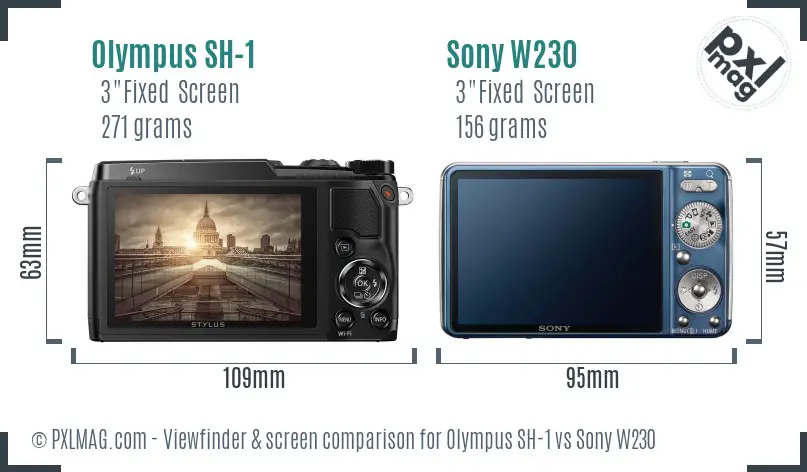 Olympus SH-1 vs Sony W230 Screen and Viewfinder comparison